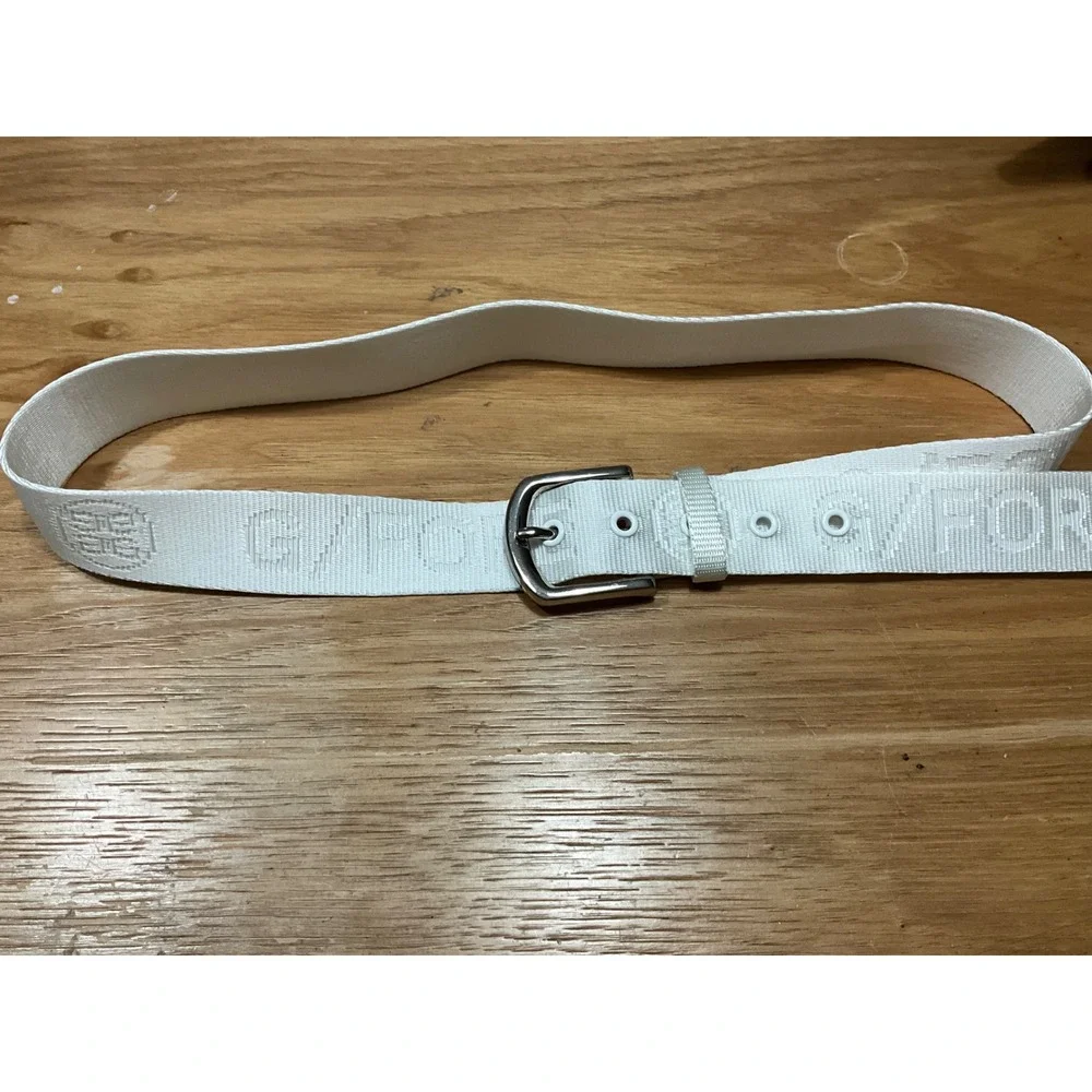 G/FORE Womens White Woven Web Golf Belt Jacquard Logo Silver Buckle size 32